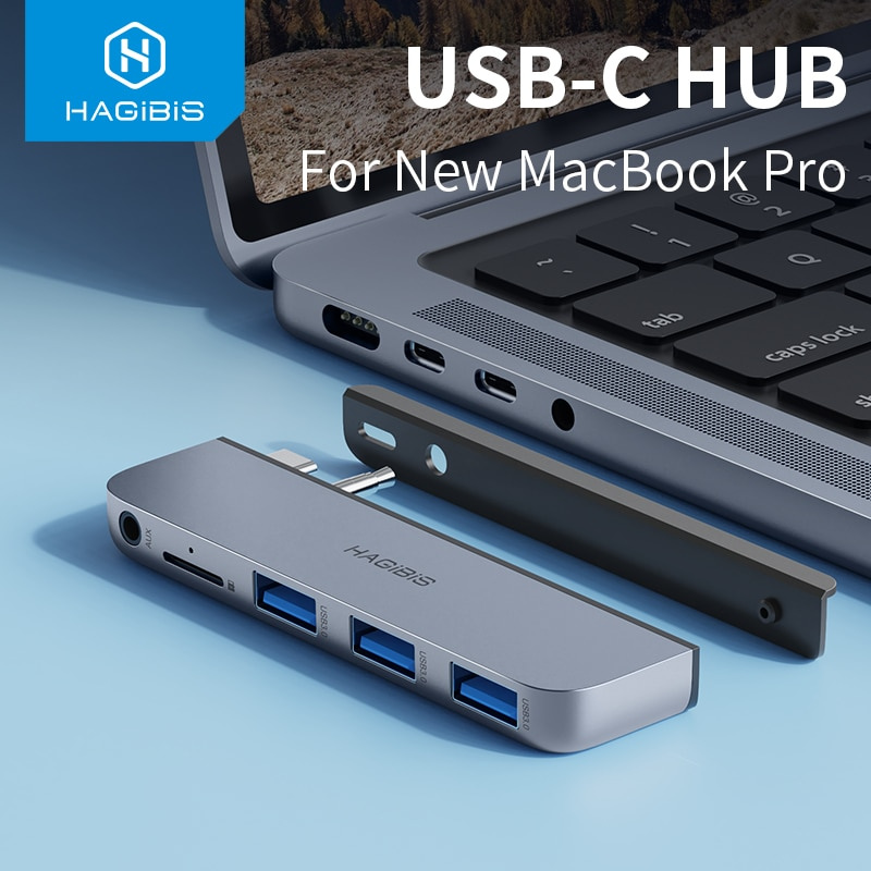 Hagibis USB C Hub for NEW Macbook Pro 2021 Type-c docking station USB C adapter with USB 3.0 Micro SD 3.5mm AUX port 14 16 inch