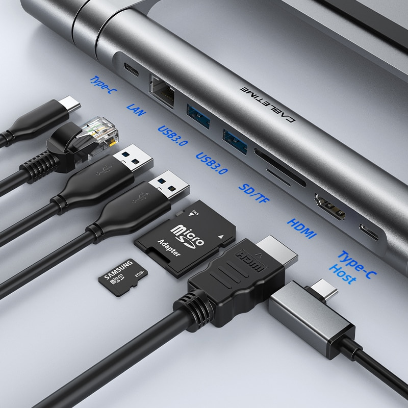 CABLETIME USB C HUB 支架 8 合 1 4K HDMI PD 100W LAN 1000Mbps SD TF 卡可拆卸適用於 Macbook Air Multi HUB 支架