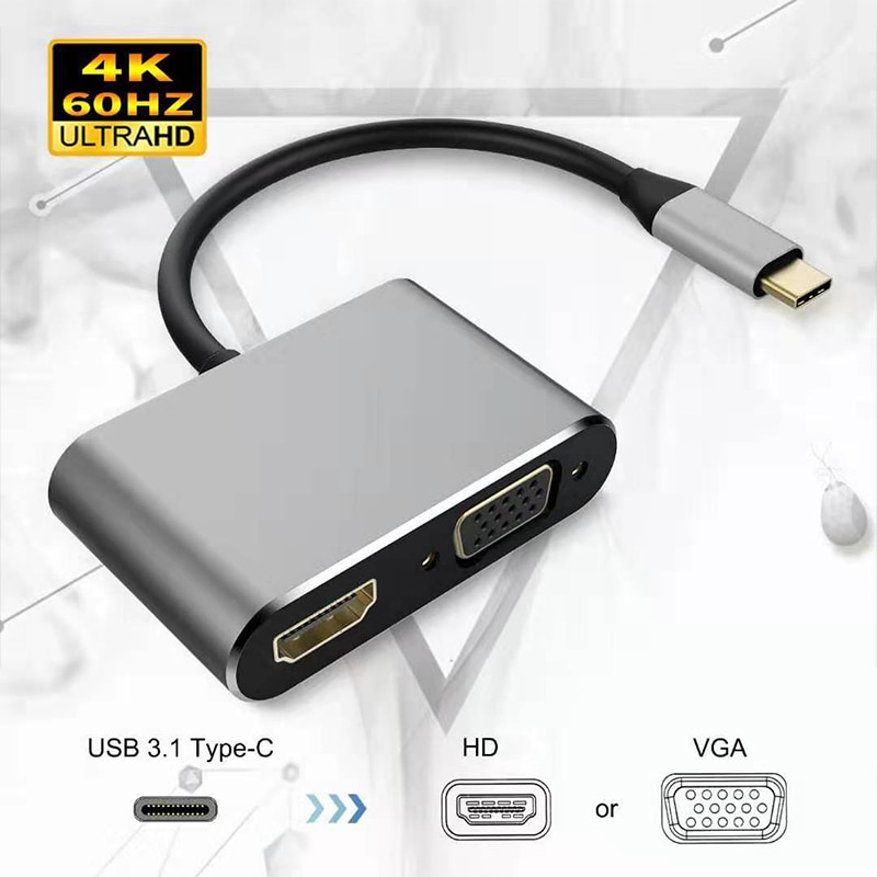 USB Type-C 轉 Hdmi 兼容 4K@30Hz HDTV VGA USB 3.0 HAB 適配器適用於 Macbook 三星 S22 小米 11 戴爾 XPS15 電視任天堂 UHD