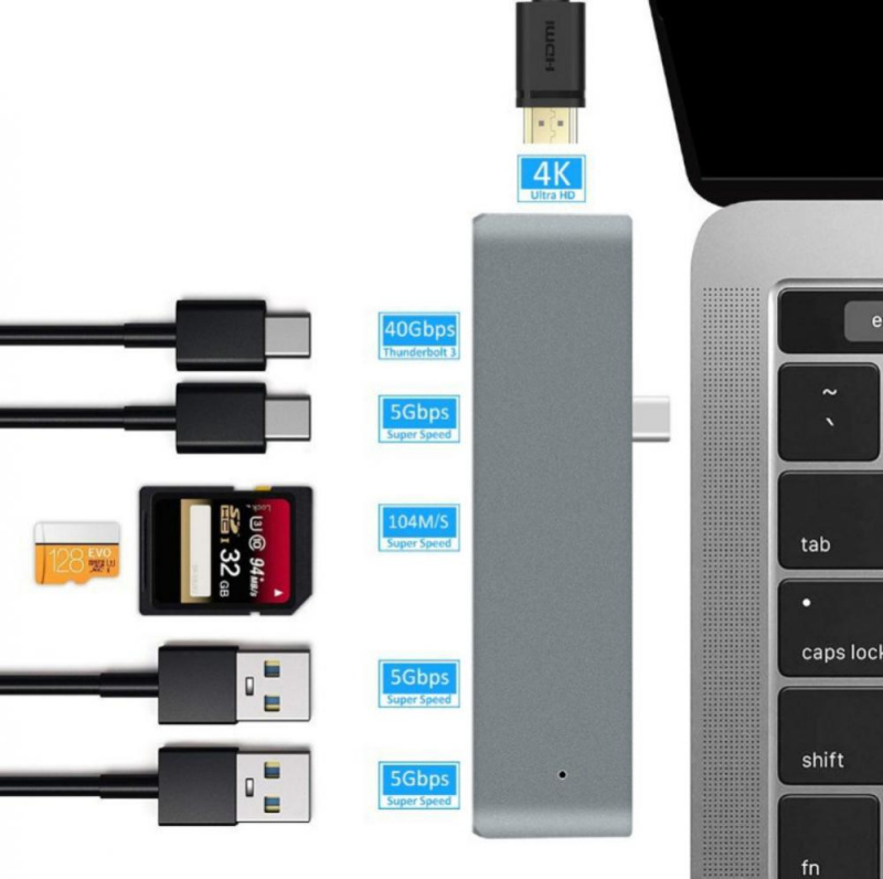USB C 集線器 7 合 1 C 型 3.1 至 4K HDMI 兼容適配器，帶 RJ45 SD TF 讀卡器 PD 快速充電，適用於 MacBook 筆記本電腦