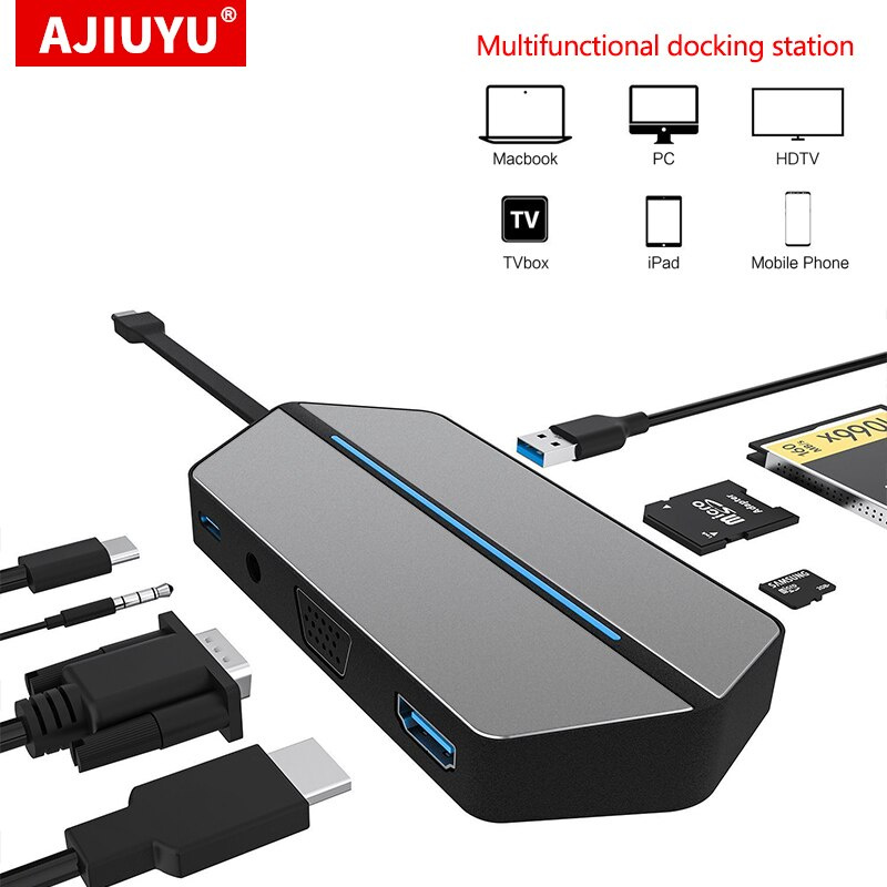 USB C HUB 適用於 Lenovo ThinkPad X1 T14 E15 T15 P15 Dock USB3.0 Micro SD TF Compact Flash CF 讀卡器 HDMI 3.5mm 音頻 Type-C PD