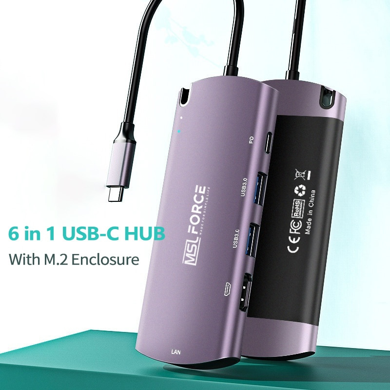 USB-C HUB with M2 SSD Case NFGG Enclosure Design Support Multi usb port 4K HDMI 1000Mbps Ethernet PD for laptop MacBook