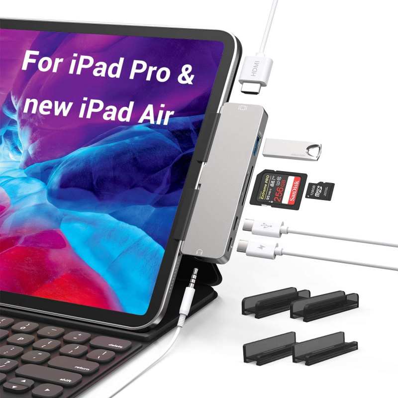 USB C 集線器適配器適用於 iPad Pro IPad Air MacBook ProAir 7 5 4 合 1 擴展塢，帶 4K HDMI USB-C PD SD TF 3.5 毫米音頻插孔