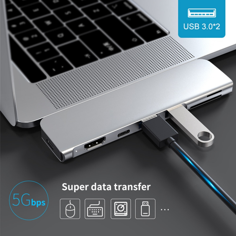 USB 3.1 Type-C 集線器轉 HDMI 適配器 4K Thunderbolt 3 USB C 集線器帶集線器 3.0 TF SD 讀卡器插槽 PD 適用於 MacBook Pro Air 2018 - 2020