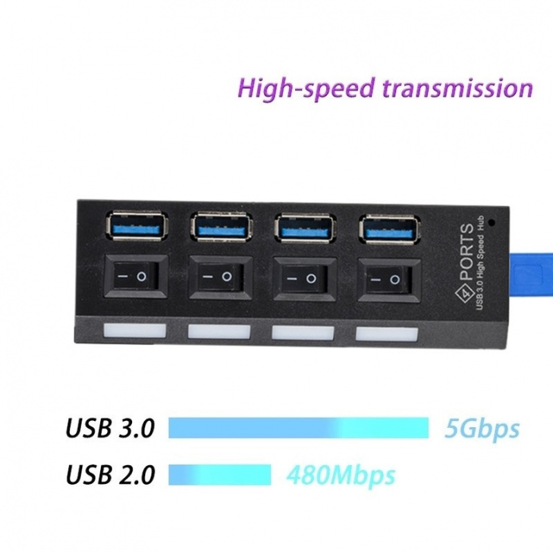 USB 3.0 集線器 5Gbps 高速多 USB 分離器 3 家用電源適配器 4 端口多擴展器集線器帶開關適用於 PC 筆記本電腦