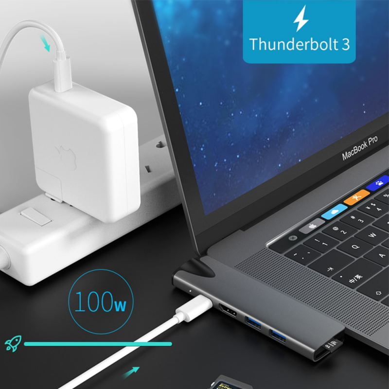 USB 3.1 Type-C 集線器轉 RJ45 HDMI 適配器 4K Thunderbolt 3 USB C 集線器帶集線器 3.0 TF SD 讀卡器插槽 PD 適用於 MacBook Pro Air