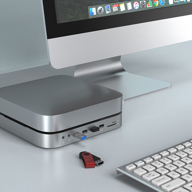 適用於 Mac Mini 的 USB C 集線器 + 硬盤驅動器外殼擴展塢，兼容 HDMI，適用於 Mac Mini 的 VGA TF SD 讀卡器