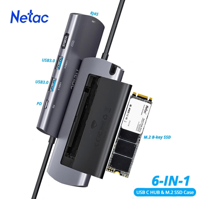 Netac USB HUB Type C M2 SSD 6 合 1 外殼 4K HDMI 適配器 USB 3.0 RJ45 SSD 磁盤外殼外殼外部適用於 Macbook 筆記本電腦台式機
