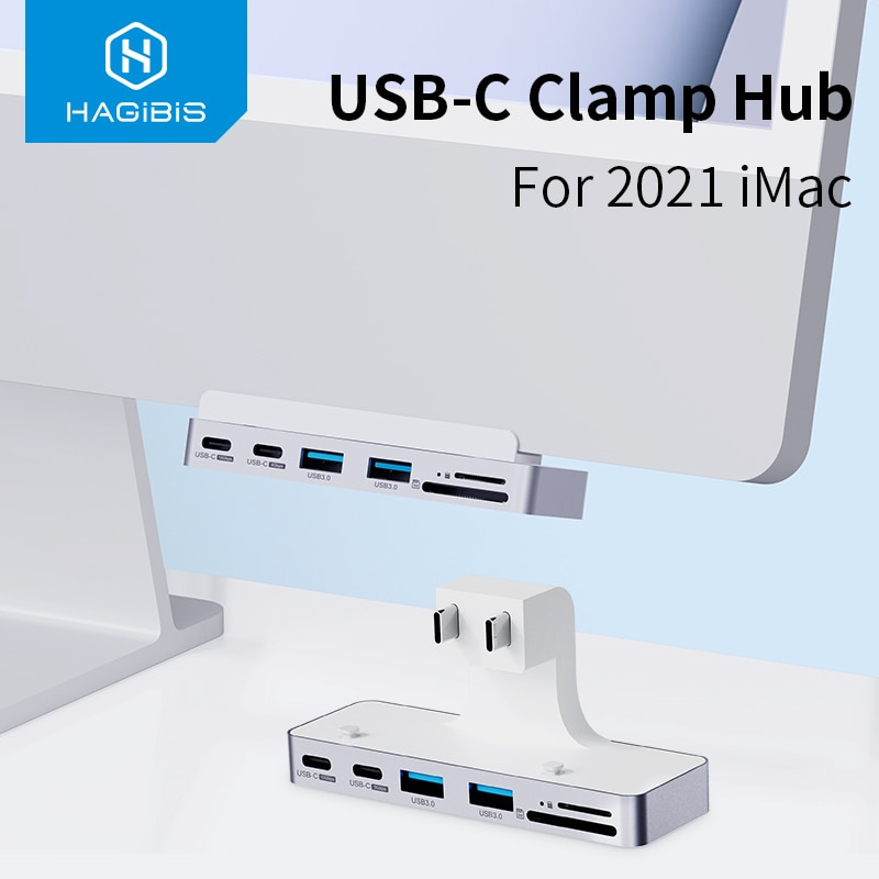 Hagibis USB C Clamp Hub Type-c for 2021 iMac with USB C USB 3.0 Micro SD Card Reader 4K HD Docking Station iMac Accessories