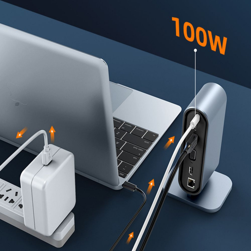12 合 1 C 型集線器 USB 3.0 垂直擴展塢 USB-C 分離器 TF 讀取器以太網適配器 4K HDMI PD 100W 適用於筆記本電腦