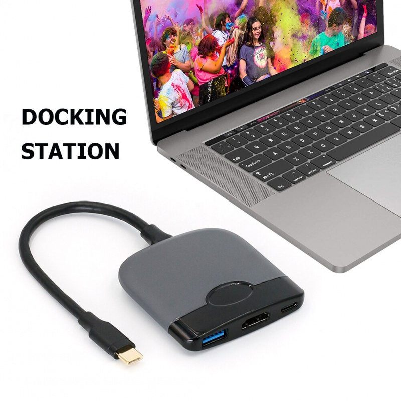 Type-C 轉 HDMI 兼容 PD USB 3.0 HUB 3 合 1 4K 視頻轉換器便攜式擴展塢電視適配器適用於 Nintendo Switch