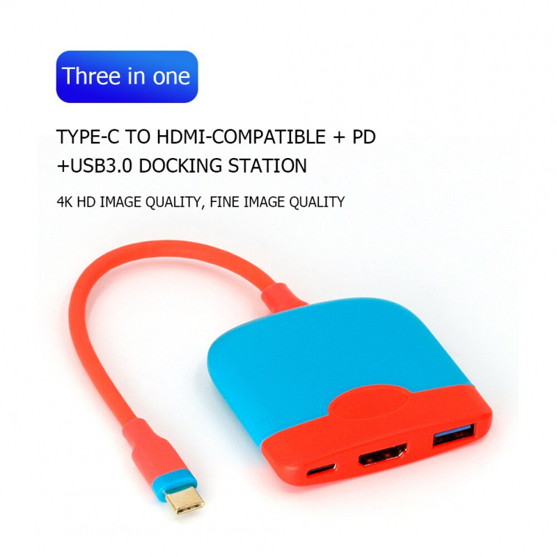 Type-C 轉 HDMI 兼容 PD USB 3.0 HUB 3 合 1 4K 視頻轉換器便攜式擴展塢電視適配器適用於 Nintendo Switch