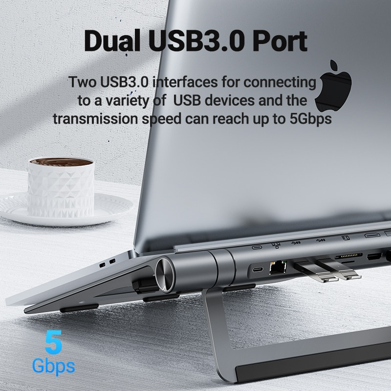 ACEFAST Aluminum Laptop Holder 8-in-1 USB C HUB Dock Station 4K HDMI USB3.1 PD LAN SD TF Ports Laptop Stand For MacBook HP Dell