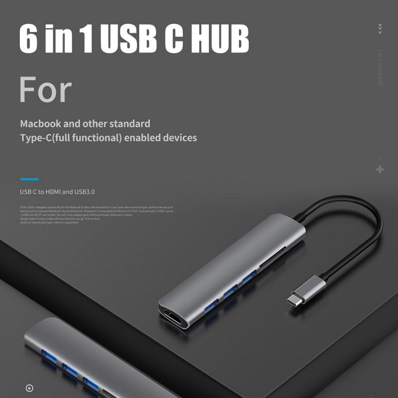 USB 3.1 Type-C 集線器轉 HDMI 適配器 4K Thunderbolt 3 USB C 集線器帶集線器 3.0 TF SD 讀卡器插槽適用於 MacBook Pro Air Huawei Mate