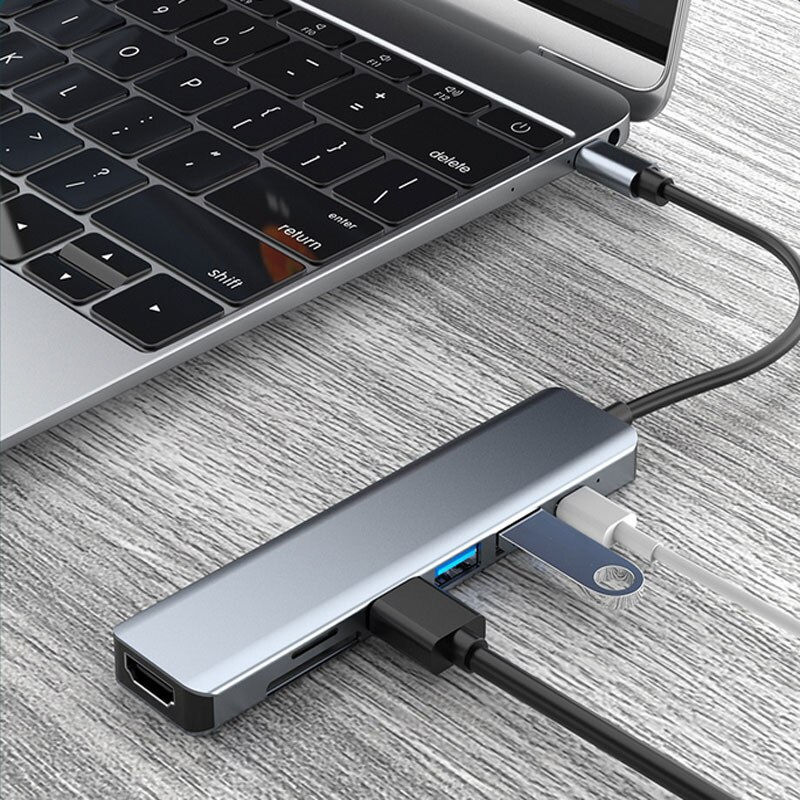 USB C 型擴展塢 USB C HUB 3.0 轉 HDMI 適配器帶 SD TF 讀卡器 PD RJ45 網絡適用於 Macbook Air M1 Pro ThinkPad