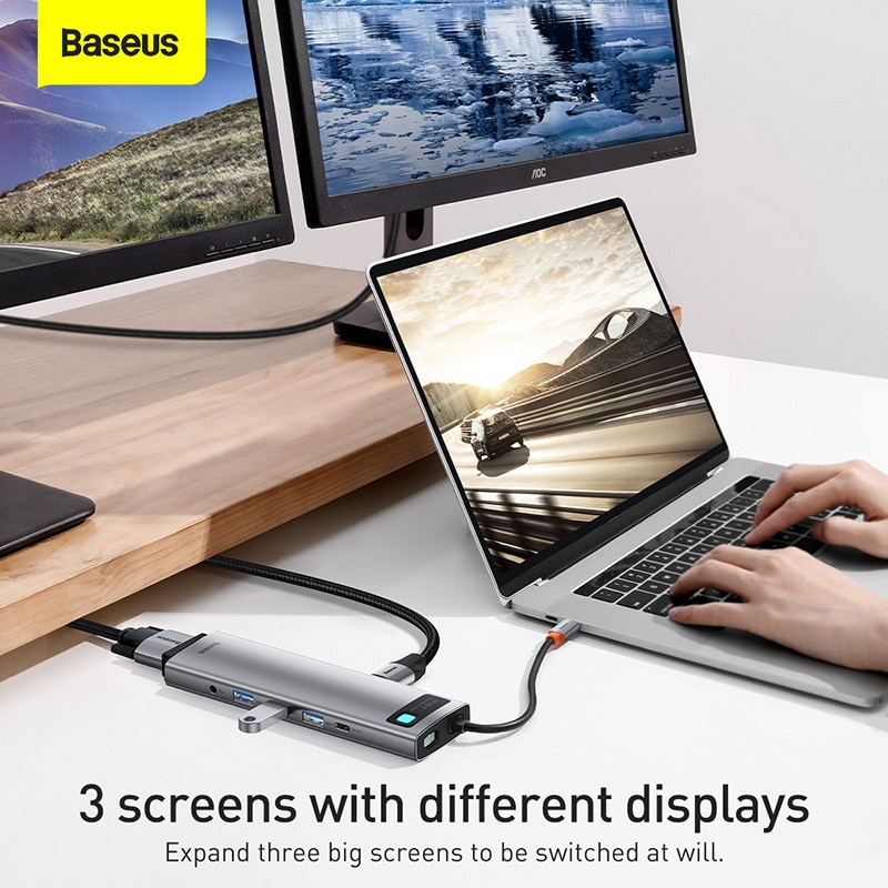 Baseus USB C Hub USB 3.0 Type C Adapter 4K@30Hz HD PD 100W Port HUB Dock Station 9 11 in 1 for Macbook Pro Laptop USB Splitter