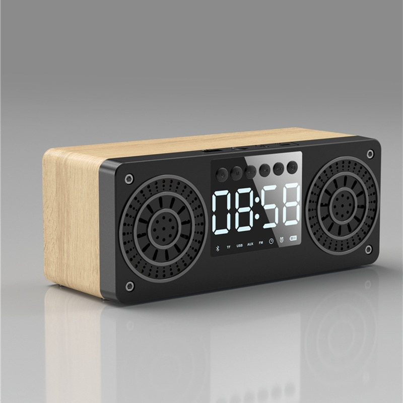 A10 藍牙音箱多功能鬧鐘木質無線音箱帶FM收音機藍牙音箱支持TF和U盤