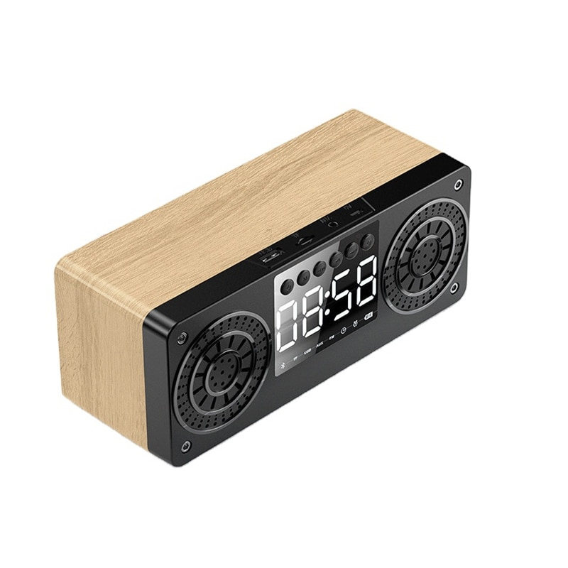 A10 藍牙音箱多功能鬧鐘木質無線音箱帶FM收音機藍牙音箱支持TF和U盤