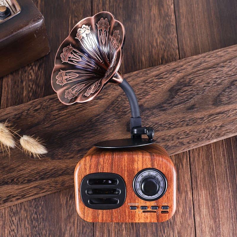 藍牙音箱復古木質便攜盒無線迷你音箱戶外音響系統 TF FM 收音機音樂 MP3 低音炮