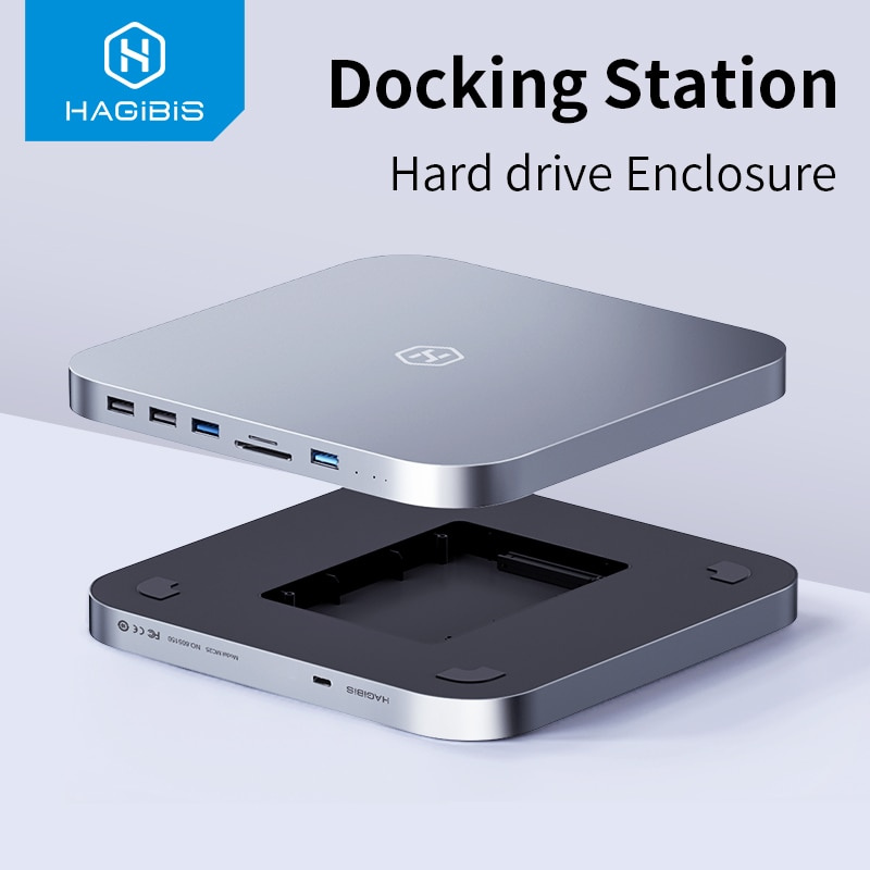 Hagibis USB C Hub with Hard Drive Enclosure Type-C Docking Station for Mac mini with 2.5 SATA NVME M.2 SS