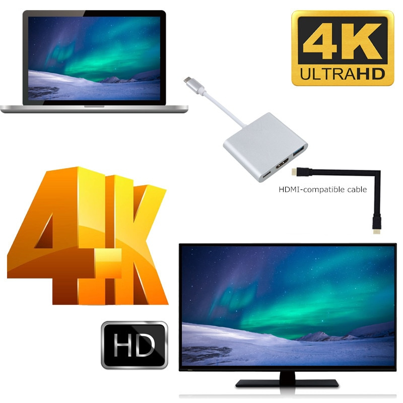 全新 USB c HDMI 兼容鋁製 USBc 至 HDMI 兼容 3.1 轉換器適配器 Type c 至 USB 3.0 Type C 適配器 Type-C HUB