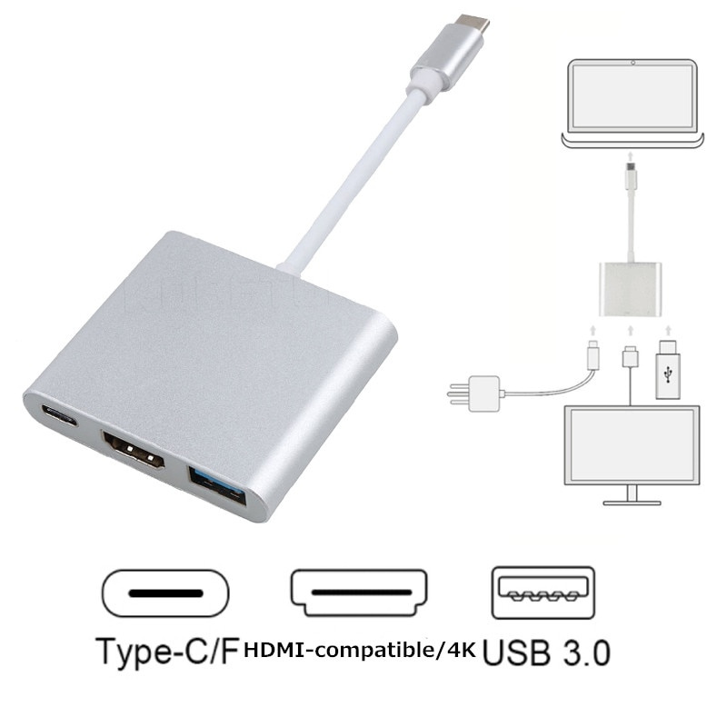 全新 USB c HDMI 兼容鋁製 USBc 至 HDMI 兼容 3.1 轉換器適配器 Type c 至 USB 3.0 Type C 適配器 Type-C HUB