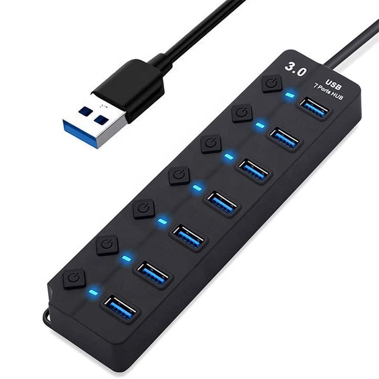 7 端口 USB3.0 適配器便攜式 USB 多端口 USB 3.0 端口集線器帶開關 LED 轉換器 5Gbps 數據傳輸適用於筆記本電腦