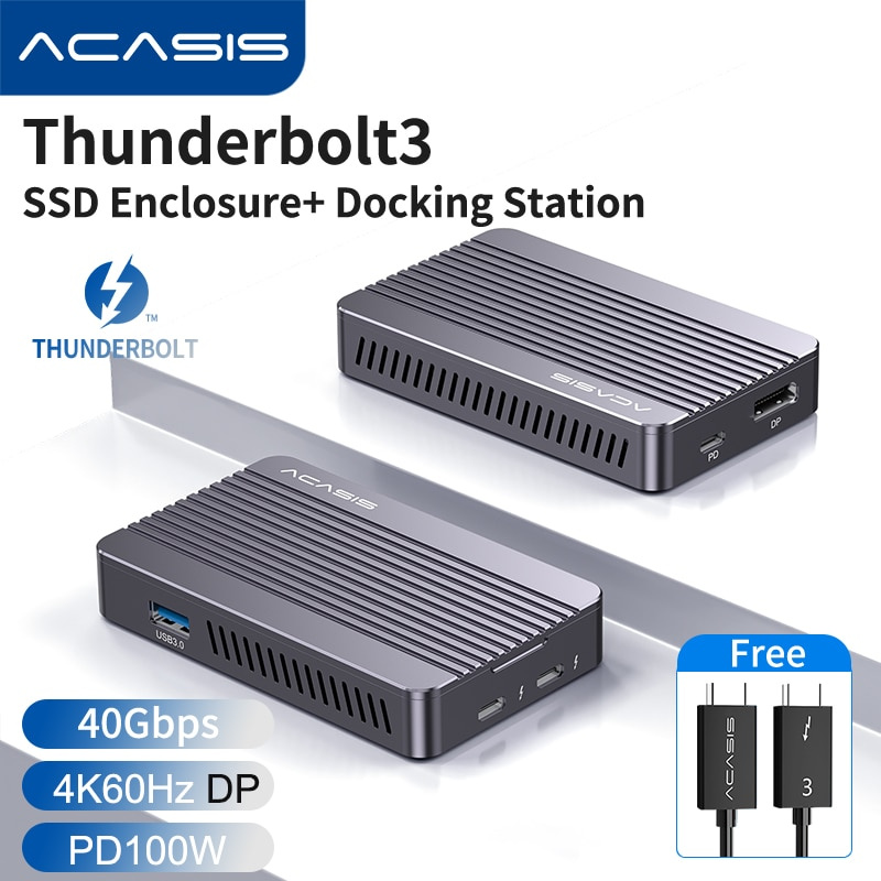 Acasis 2in1 Thunderbolt 3 Dock Station & M.2 NVME Enclosure HDMI-compatible 4K 60Hz 40Gbps M2 SSD Case Enclosure HUB for PC Lapt