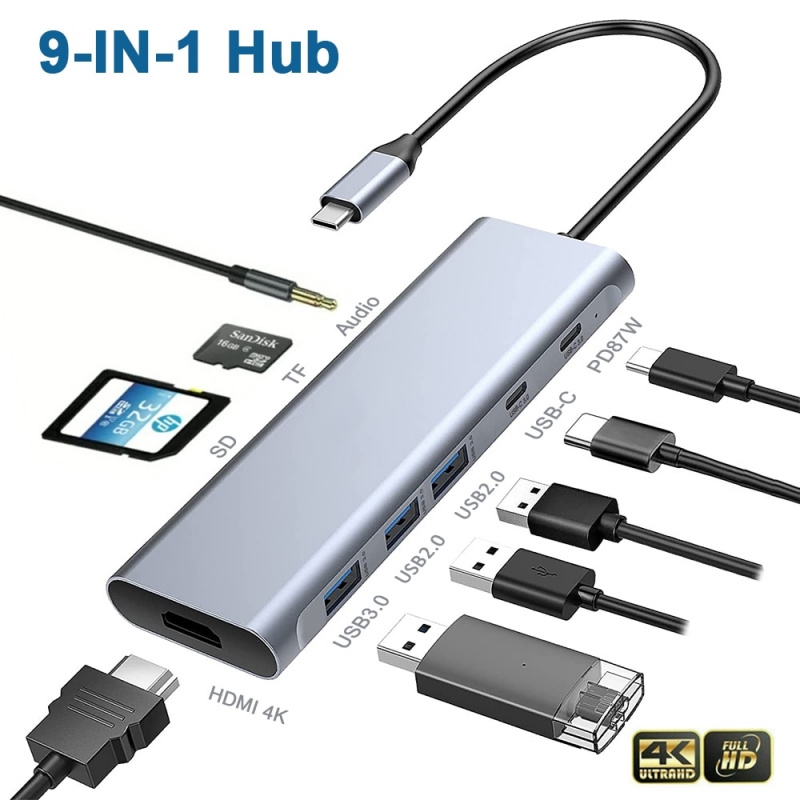 USB C 集線器，帶 4K HDMI 100W PD USB-C、3 個 USB-A 5Gbps 數據端口、TF SD 讀卡器、適用於 MacBook Air Pro 的 Thunderbolt 3 USBC 集線器、XPS