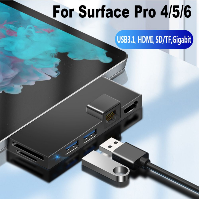 1 件鋁合金 USB 3.0 集線器擴展塢 USB SD TF 讀卡器千兆網絡轉換器適用於 Microsoft Surface Pro 4 5 6