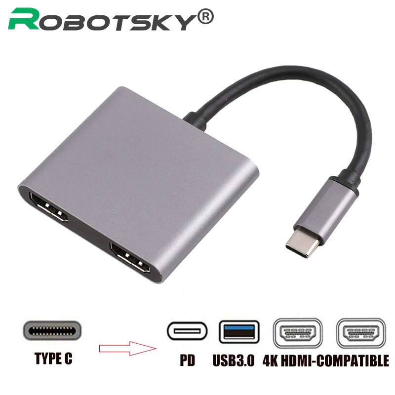 4k HD USB Type c To Dual HDMI-compatible 87W PD USB 3.0 HUB Display Dual Screen USB C HDMI-compatible Aud