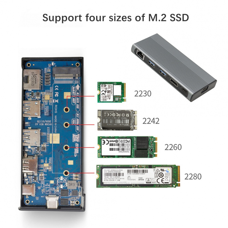 SSD 集線器 USB C 集線器類型 C3.1 至 M.2 NVME NGFF HD 4K 1000M LAN 10Gbps M.2 SSD 外殼外殼 USB C 集線器分離器適用於 MACBook 筆記本電腦