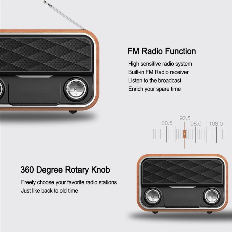 復古木紋無線藍牙兼容5.0音箱重低音戶外立體聲音箱復古條形音箱支持FM收音機U盤播放