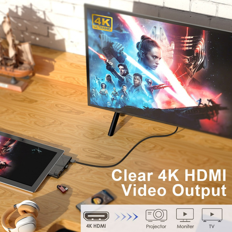 USB C Hub for Surface Pro7 Dock Card Reader 4K HDMI-compatible RJ45 Gigabit Ethernet PD USB-C Adapter SD TF  for Microsoft Pro 7