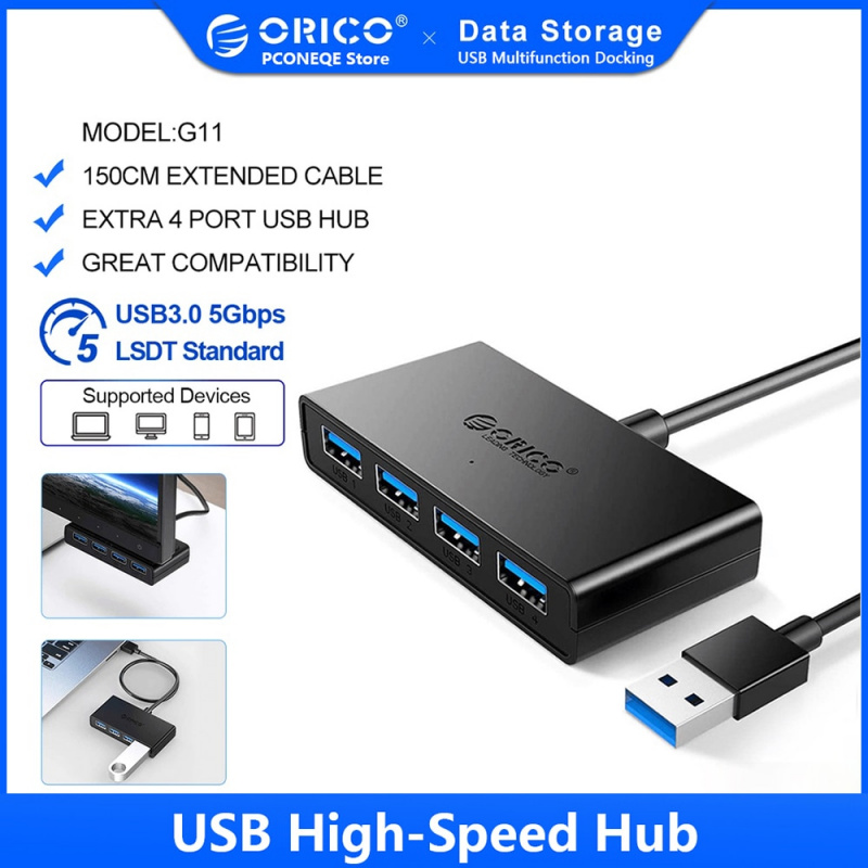 ORICO USB HUB 4 端口 USB 3.0 分配器，帶微型 USB 電源端口，用於計算機筆記本電腦配件的多個高速 OTG 適配器