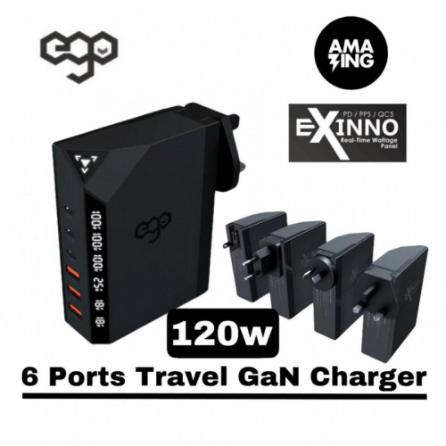 EGO Exinno 120W 6口快速數顯多功能充電器