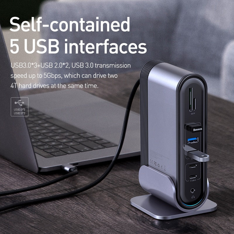 Baseus USB C HUB 16 In 1 Type C HUB To PD RJ45 VGA HD 3 Screens USB 3.0 2.0 Adapter Docking Station for MacBook Pro Type-c H
