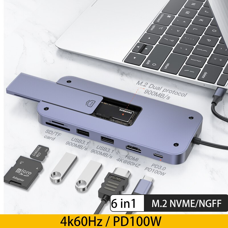 USB 3.2 GEN2 10G 集線器適用於帶 HDD 外殼 NVME M.2 SSD 外殼的 MacBook Pro M1 USB HDMI DP 4K60hz SD TF PD100W MST 擴展塢
