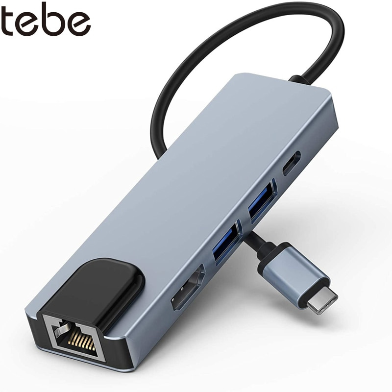 tebe Type-c HUB USB-C 轉 HDMI 兼容 USB3.0 千兆 LAN 以太網塢站多功能 USB C 集線器適用於 Macbook 戴爾