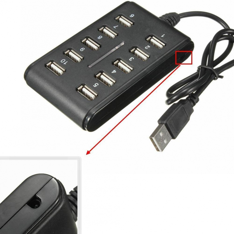 10 合 1 USB 集線器 10 端口 5v 500mA 480Mbps 便攜式 USB2.0 接口設備，用於計算機配件