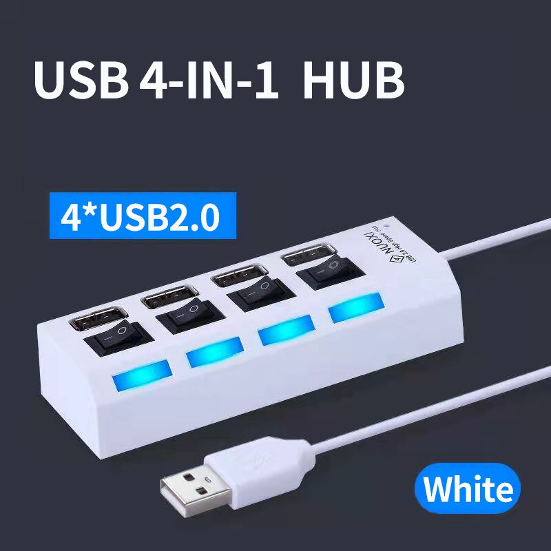 4 7 端口 USB 集線器 USB 3.0 2.0 集線器擴展高速分路器適配器插座帶 ON OFF 開關供電，適用於筆記本電腦