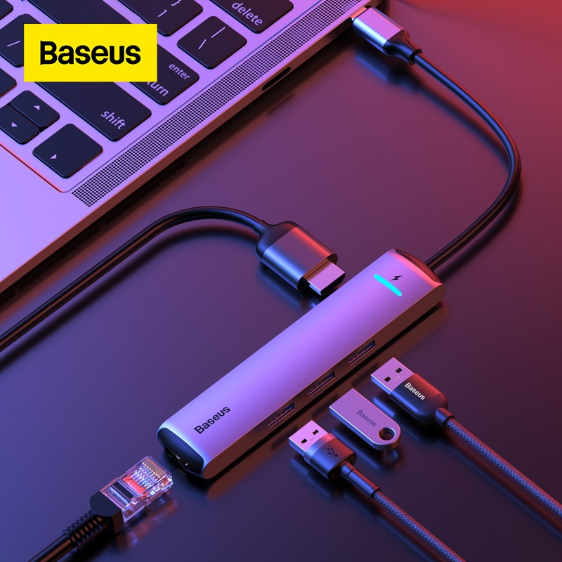 Baseus USB C HUB USB to Multi HDMI-compatible USB 3.0 RJ45 Carder Reader OTG Adapter USB Splitter for MacBook Pro Air HUB