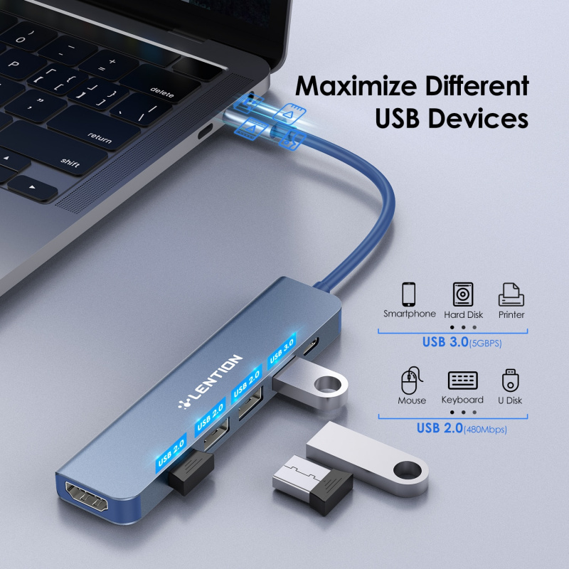 Lention USB C 集線器多端口適配器，帶 4K HDMI，適用於 MacBook Pro、新款 Mac Air Surface Chromebook 6 合 1 USB C 擴展驅動程序 3