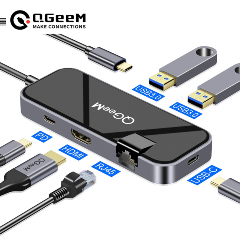 QGeeM USB C Hub for Macbook Pro Air USB Type-C Hub 3.0 Adapter TF SD 3.5mm PD Aux HDMI Type C Hub for iPa