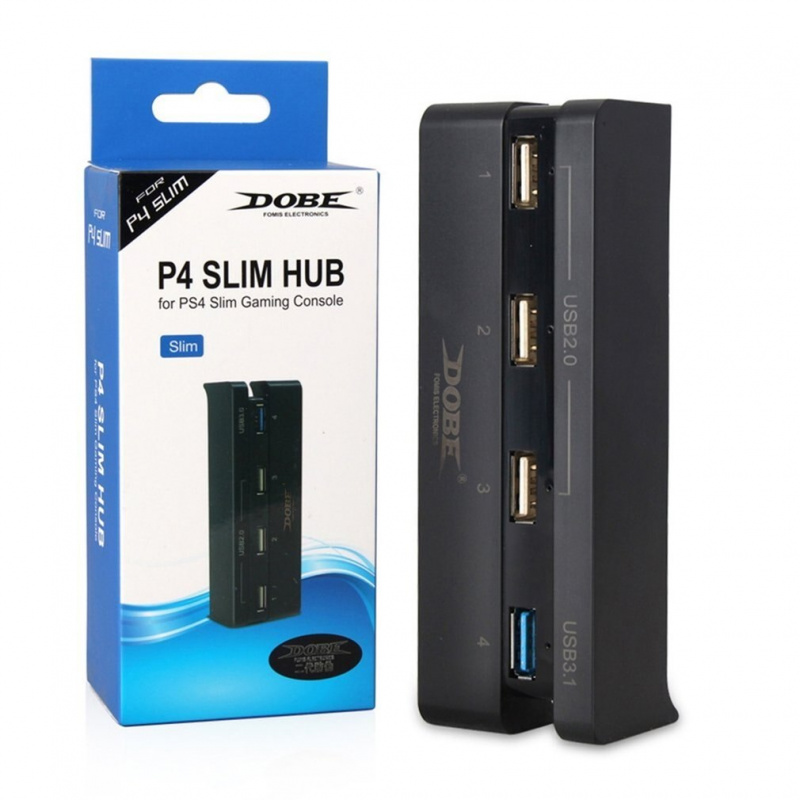 超高速 4 合 1 USB 集線器適用於 Sony Playstation 4 Slim PS4 Slim 控制台黑色控制器配件 USB 2.0