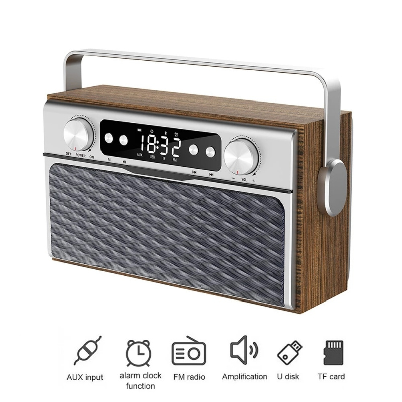 復古木質音箱無線藍牙兼容 5.0 低音戶外立體聲音箱復古條形音箱帶 FM 收音機支持 TF 卡
