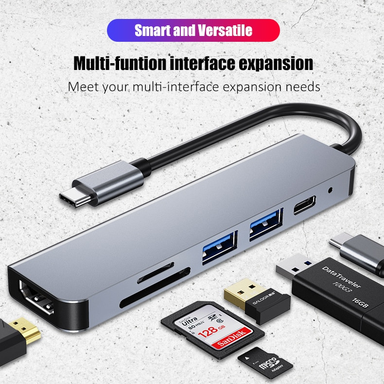 USB C 集線器適配器 USB C 轉 USB 3.0 HDMI 兼容基座適用於 MacBook Air Pro 華為電腦配件 USB 3.0 Type C 分離器