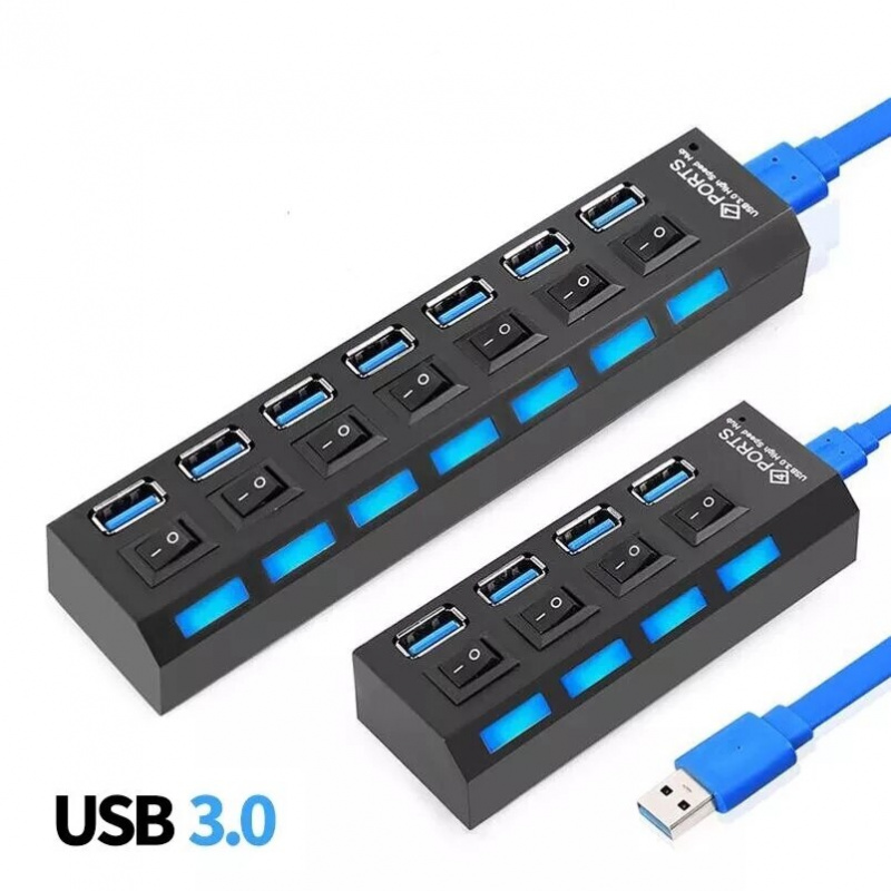USB 3.0 集線器 USB 集線器 3.0 多 USB 分配器 3 家用電源適配器 4 7 端口多擴展器 2.0 USB3 集線器帶開關適用於 PC
