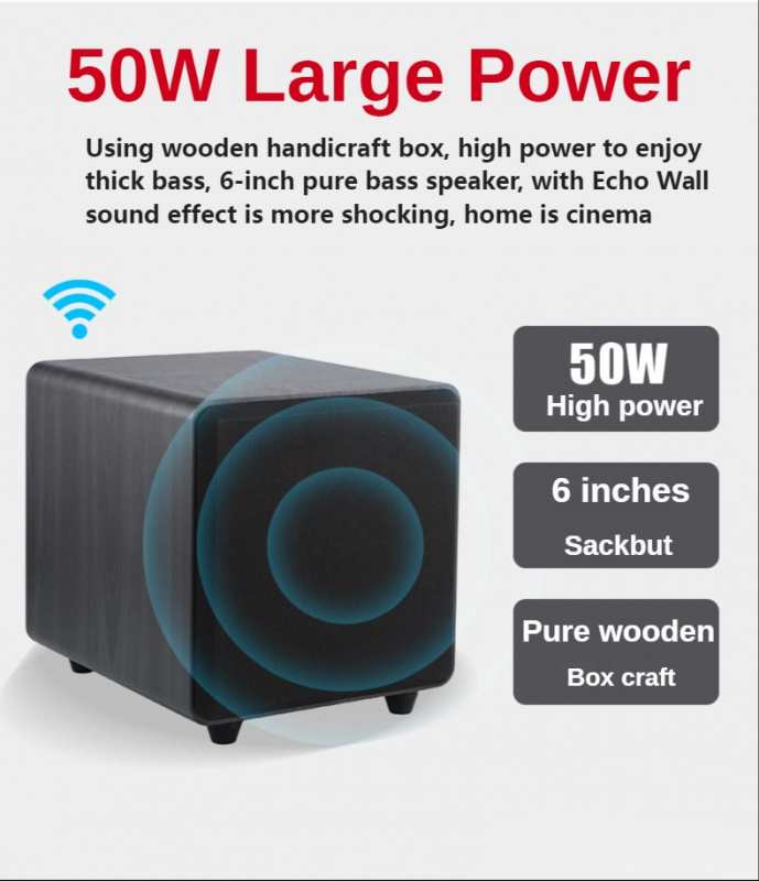 全新高功率低音炮 50W 木製揚聲器 6 英寸家庭影院帶 SoundBar 3D 立體聲柱環繞迴聲畫廊電視音箱