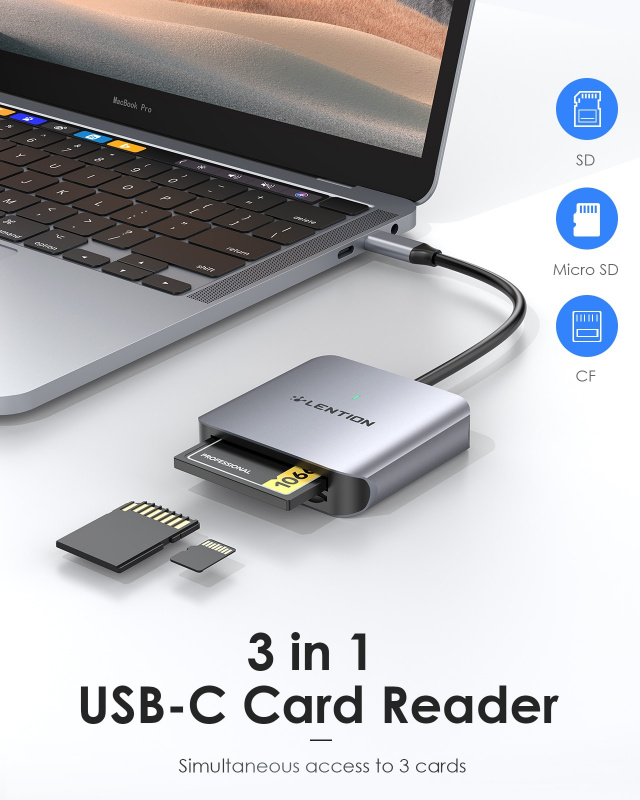 Lention USB C 讀卡器 SD CF 讀卡器 Type C 卡適配器適用於 2020-2016 MacBook Pro Air USB C Type C 讀卡器分離器
